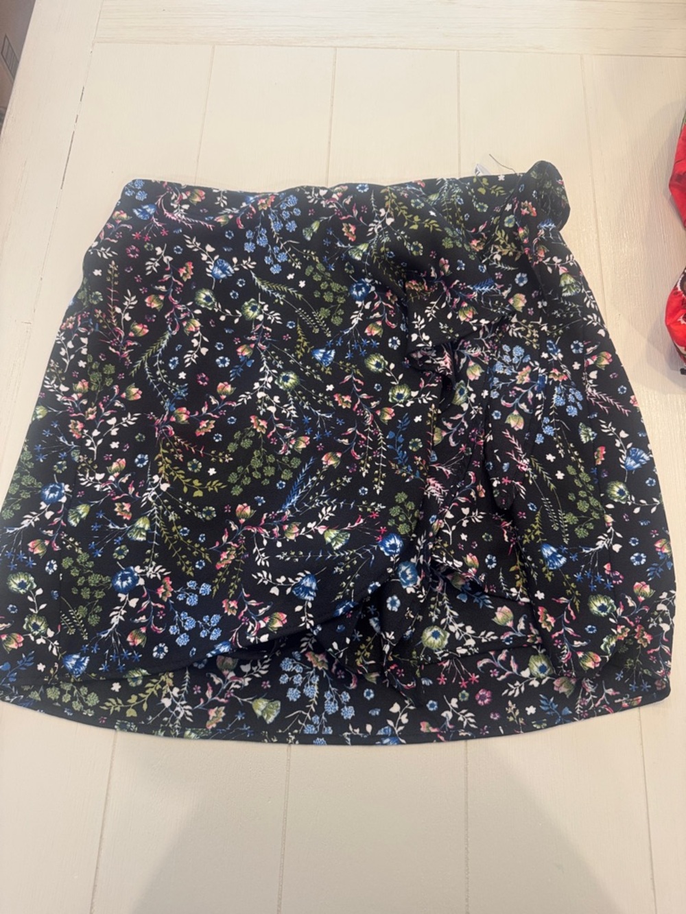 Floral Wrap Skort in Black with Multicolor Bloom